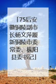 75后安徽铜陵副市长杨文萍履新铜陵市委常委、枞阳县委书记